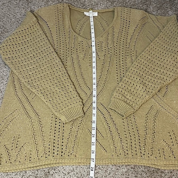 Vintage Cache Metallic Gold Knit V neck Loose Knit Slouchy Sweater - Picture 7 of 12